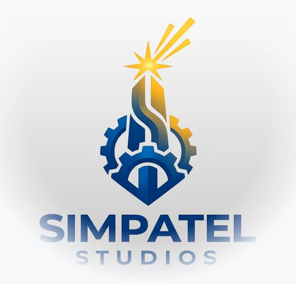 Simpatel Studios logo — gear and monument mark